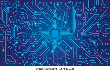 Circuit board. Blue abstract technology background. Motherboard vector illustration