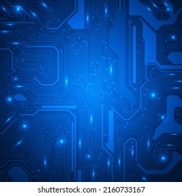 Circuit Board Blue Cyber Color Theme Digital Technology Vector Background. PCB Trace Scheme Data System Illustration Abstract Design.