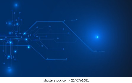 Circuit Board Blue Digital Technology Cyber Security Vector Concept Background. Abstract Scifi PCB Trace With Star Glow Copy Space For Infographic Text Illustration.