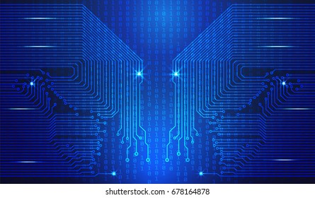 Circuit Board Blue Hi Tech Matrix Concept Vector Background. Abstract Vertical Encoder And Decoder Binary Number Code Pattern