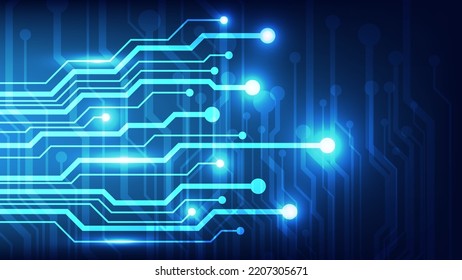 placa de circuito con fondo de iluminación azul. concepto de elemento de diseño gráfico tecnológico y de alta tecnología