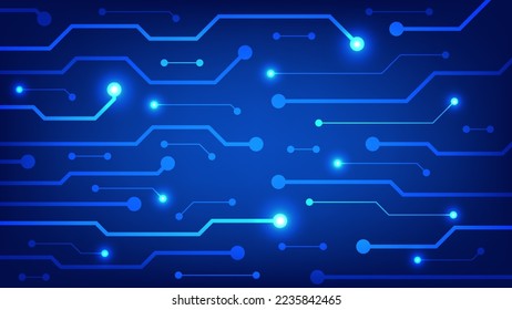 Circuit board with blue lighting background. technology and hi tech graphic design element concept