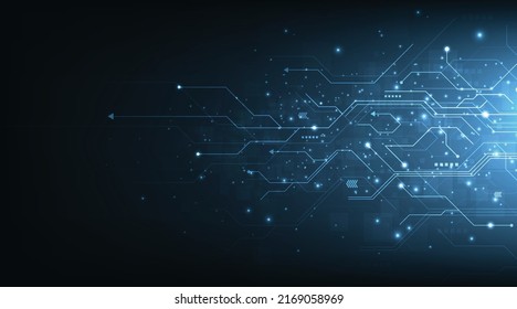  Circuit board blue technology background.Vector abstract technology illustration Circuit board on dark blue background.High tech circuit board connection system concept. 