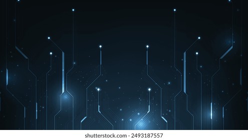 Circuit board blue technology background.Vector abstract technology illustration Circuit board on dark blue background.High-tech circuit board connection system concept.	