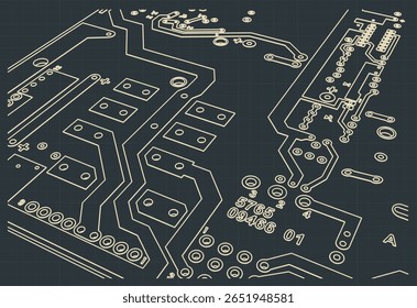 El plano de la placa de circuito cierra la Ilustración vectorial estilizada