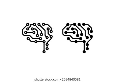 Circuit Board Brain Icon in Outline and Solid vector