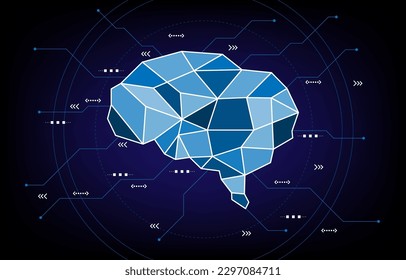 Circuit board brain logo icon, high tech Polygon Style.Abstract Design of Human Brain with Technology EP.1.Symbol of Wisdom point abstract vector Illustration Vector 