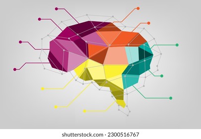 Circuit board brain logo icon, high tech Polygon Style.Abstract Design of Human Brain with Technology EP.2.Symbol of Wisdom point abstract vector Illustration Vector 