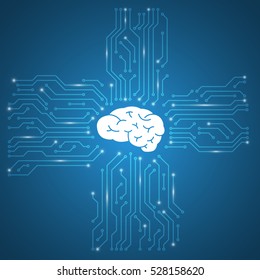 Circuit board with brain vector background
