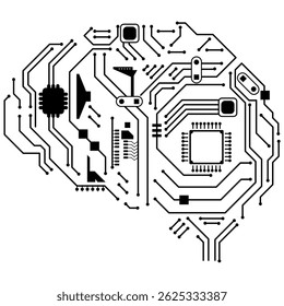 Circuit board brain vector showing digital neural lines and chip patterns, symbolizing artificial intelligence, technology, and machine thinking. Ideal for AI, tech, and innovation concepts.