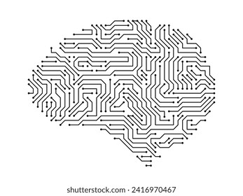 Circuit board brains. Artificial intelligence microchip, AI chip and digital brain processor vector illustration. Digital data security technology, futuristic computer system concept