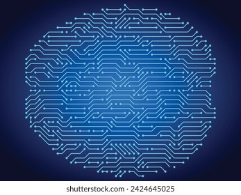 Circuit board brains. Artificial intelligence microchip, AI chip and digital brain processor vector illustration. Digital data security technology, futuristic computer system concept