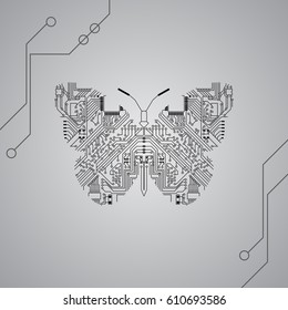 Circuit board in butterfly background, technology illustration, butterfly illustration