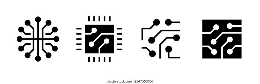 Placa de circuito e ícone plano de chip. Vetor de símbolo de circuito eletrônico