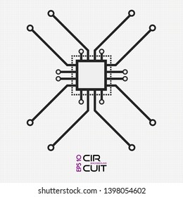 Circuit board chip icon. Abstract flat CPU illustration. Vector