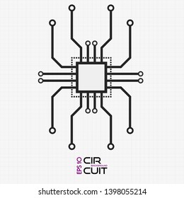 Circuit board chip icon. Abstract flat CPU illustration. Vector