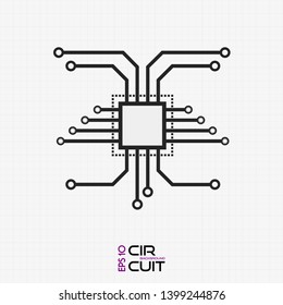 Circuit board chip icon. Abstract flat CPU illustration. Vector