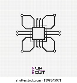 Circuit board chip icon. Abstract flat CPU illustration. Vector