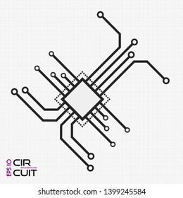Circuit board chip icon. Abstract flat CPU illustration. Vector