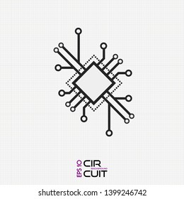 Circuit board chip icon. Abstract flat CPU illustration. Vector