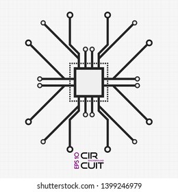 Circuit board chip icon. Abstract flat CPU illustration. Vector
