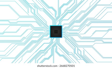 Circuit board chip processor on motherboard cpu. High tech circuit board connection system. Flat nicroelectronics circuits board on white background.