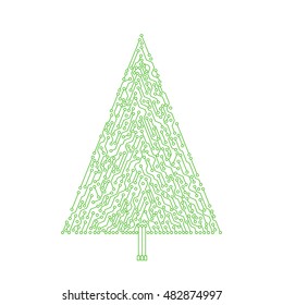 Circuit board Christmas tree isolated on white background. Creative technology christmas tree vector card. Stylized Christmas tree illustration.