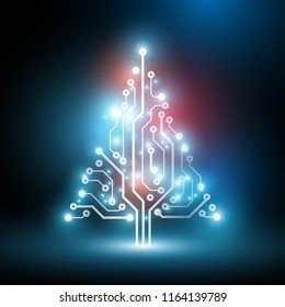 circuit board christmas tree vector