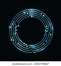 Circuit board circle frame. Abstract digital round frame, hardware board and electronic motherboard pattern vector. Programming science, computer system element