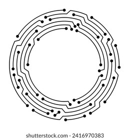 Circuit board circle frame. Abstract digital round frame, hardware board and electronic motherboard pattern vector. Programming science, computer system element