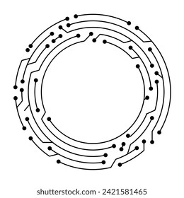 Circuit-Platine Circuit Rahmen. Abstrakter digitaler Rundrahmen, Hardwaretafel und elektronischer Motherboard-Mustervektor. Programmierwissenschaft, Computersystemelement