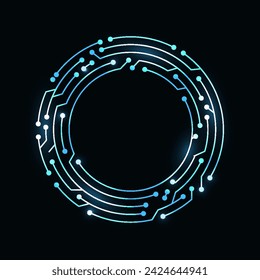 Circuit board circle frame. Abstract digital round frame, hardware board and electronic motherboard pattern vector. Programming science, computer system element