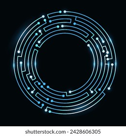 Circuit board circle frame. Abstract digital round frame, hardware board and electronic motherboard pattern vector. Programming science, computer system element