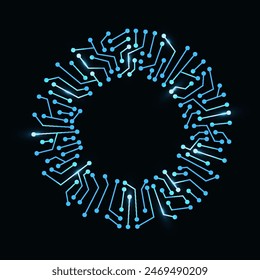 Circuit board circle frame. Abstract digital round frame, hardware board and electronic motherboard pattern vector. Programming science, computer system element