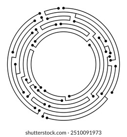 Quadro de círculo da placa de circuito. Abstrato quadro redondo digital, placa de hardware e vetor padrão de placa-mãe eletrônica. Ciência da programação, elemento de sistema de computador