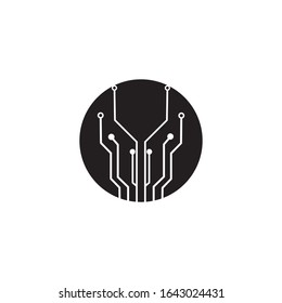 tarjeta de circuitos en el icono de círculo.tecnología logo diseño de plantilla símbolo icono vector-vector