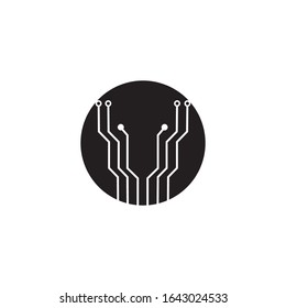 circuit board  in the circle icon.technology logo design template symbol icon vector-vector