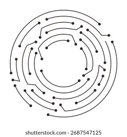 Circuit board circle line dots connection. Motherboard electronic technology data, electrical board, cpu. Programming science, computer system elements