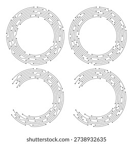Circuit board circle line dots connection. Tech elements design. High-tech circuit board connection system. Geometric tech pattern. Vector illustration. Editable stroke.