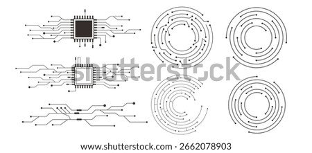 Circuit board circle line dots connection. Motherboard electronic technology data, electrical board, cpu. Innovative Electronic Network. Technology background, design elements 
