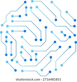 Circuit Board Circle Shape. Digital Technology Circuit Board Texture. Blue Line Electric component