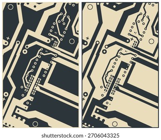 Ilustraciones vectoriales estilizadas de primer plano de la placa de circuito