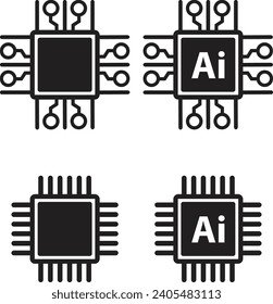 Tarjeta de circuito del juego de silueta vectorial del icono del chip Ai o del ordenador