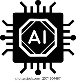 Circuit board of computer or Ai chip icon.