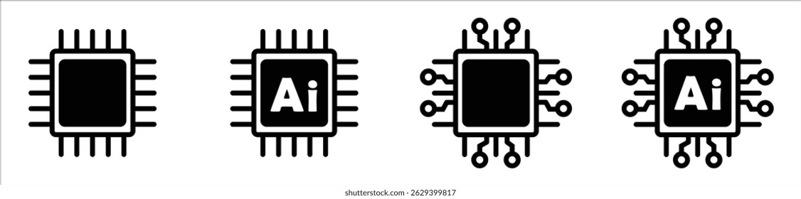 Placa de circuito do computador ou ícone do chip Ai conjunto de silhuetas vetoriais	