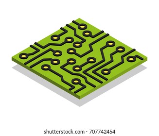 Circuit Board Computer Chip Isometric Isolated