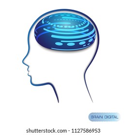 Circuit board computer style brain vector technology blue background.