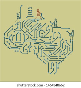 Circuit board computer style brain technology background.the human brain as a computer chip