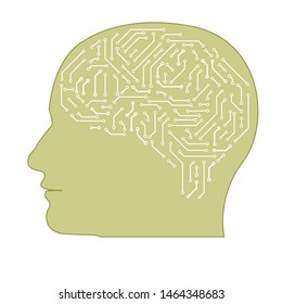 Circuit board computer style brain technology background.the human brain as a computer chip