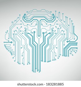 Circuit board computer style brain vector technology background. EPS10 illustration with abstract circuit brain